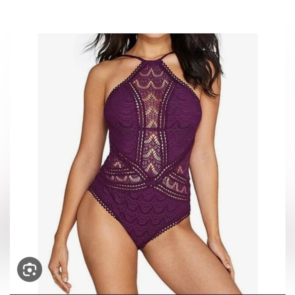 Becca brand one piece merlot high neck crochet swimsuit - Avah